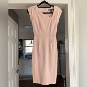 Size 2 Pink/ Nude Short Sleeve Asymmetric Neckline French Connection Dress